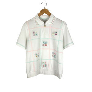 Vintage Koret Francisca Beachy Cardigan Knit Sweater Sunglasses Sailboats Size S